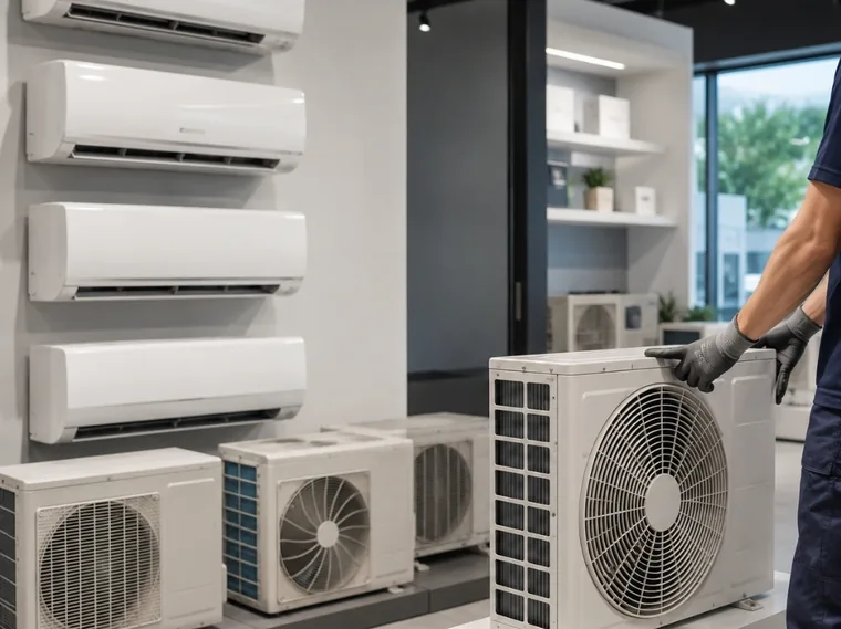 Showroom com evaporadoras e condensadoras de ar-condicionado a venda